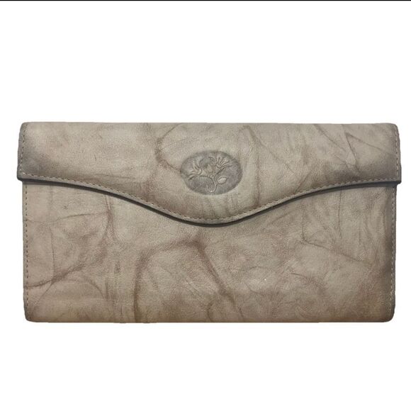 Buxton Wallet Bifold Organizer Genuine Leather Tan Marbled Floral Embossed - Picture 1 of 7